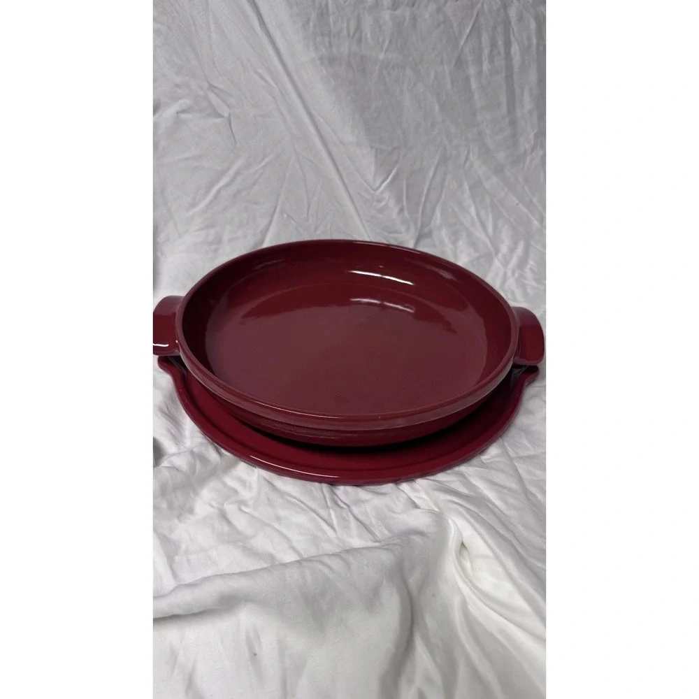 Emile Henry Flame Red Ceramic Tart Tarte Tatin 2 Piece Set Cook/Serve Bake Dish